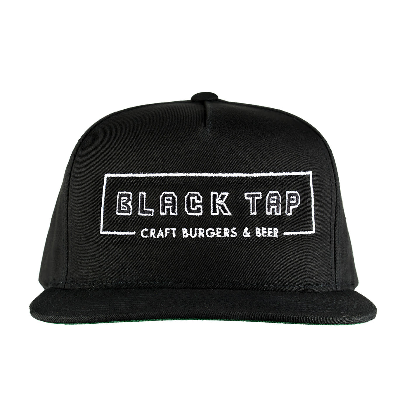 black snapback with black tap logo