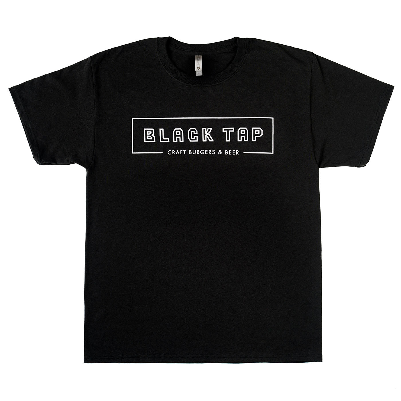 black scoop neck t shirt with black tap logo